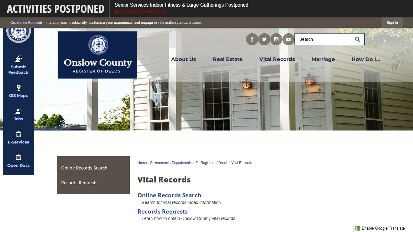 Vital Records | Onslow County, NC